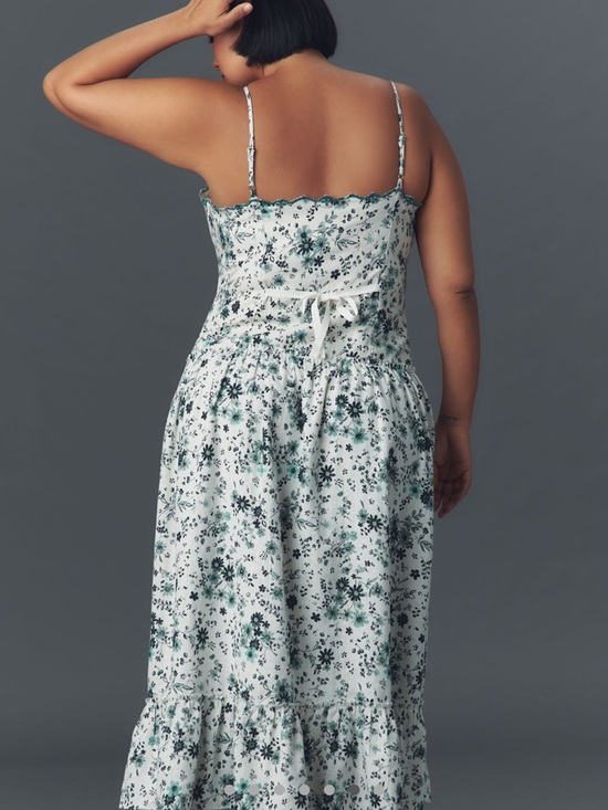 NWT Anthropologie Drop-waist Spaghetti Strap Midi Dress in White & Green - Picture 6 of 7